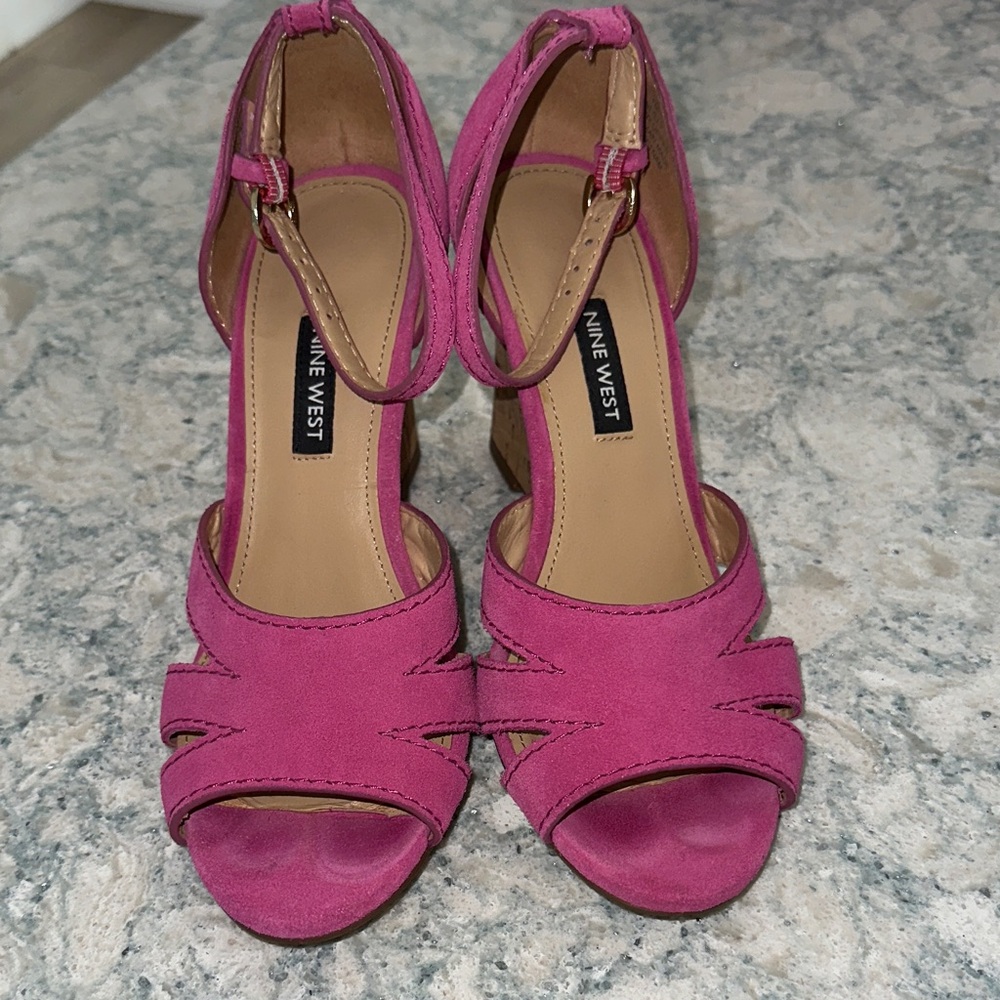 Nine West Women's Pink Suede and Cork Sandals